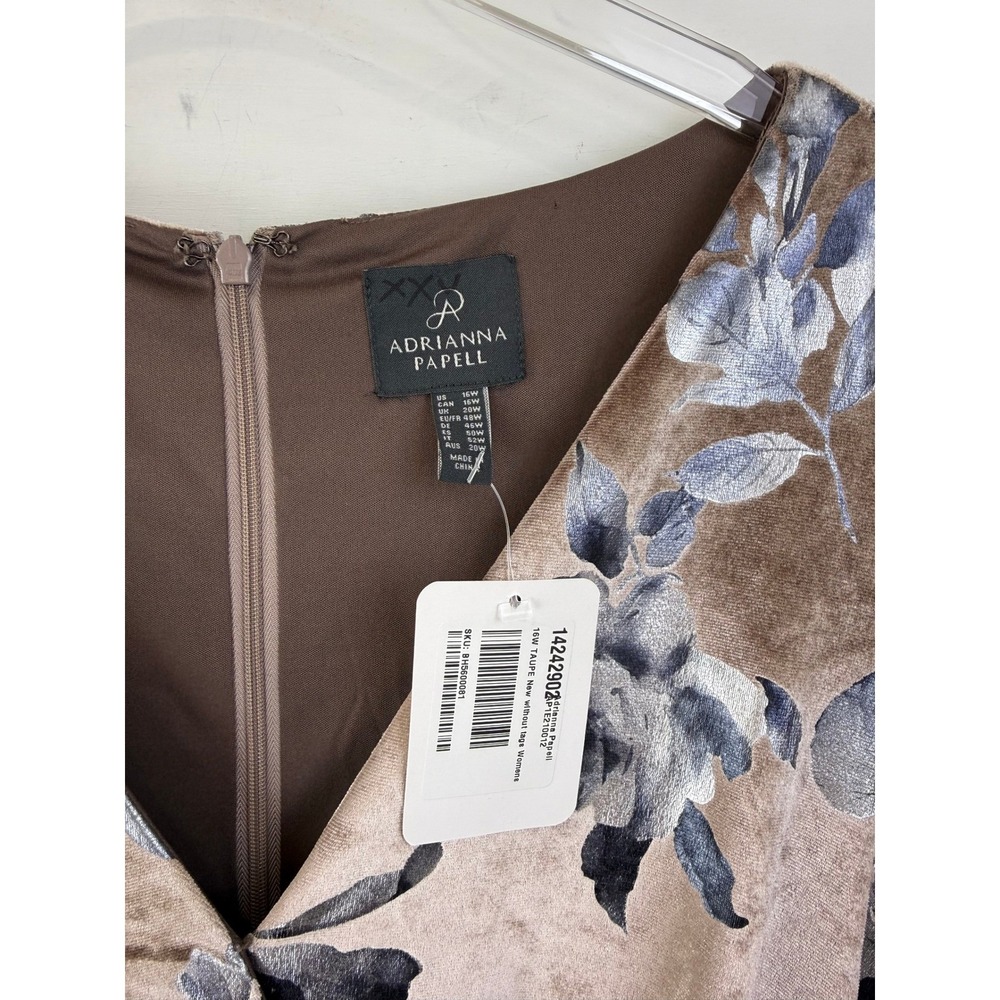 NEW Adrianna Papell FOIL Velvet Floral Maxi Dress GOWN Women 16W Taupe Burnout - Picture 4 of 13
